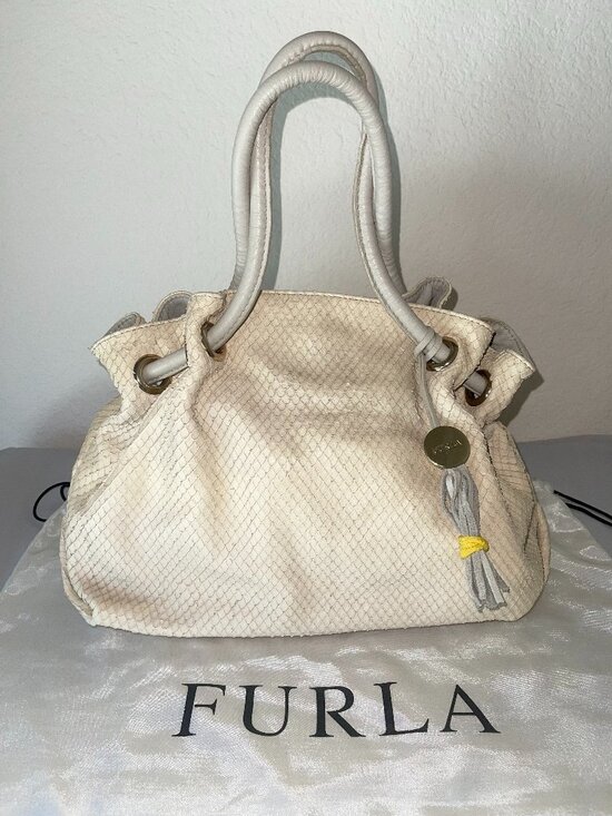 Furla Handbags - Furla Ivory Snake Embossed Leather Bag